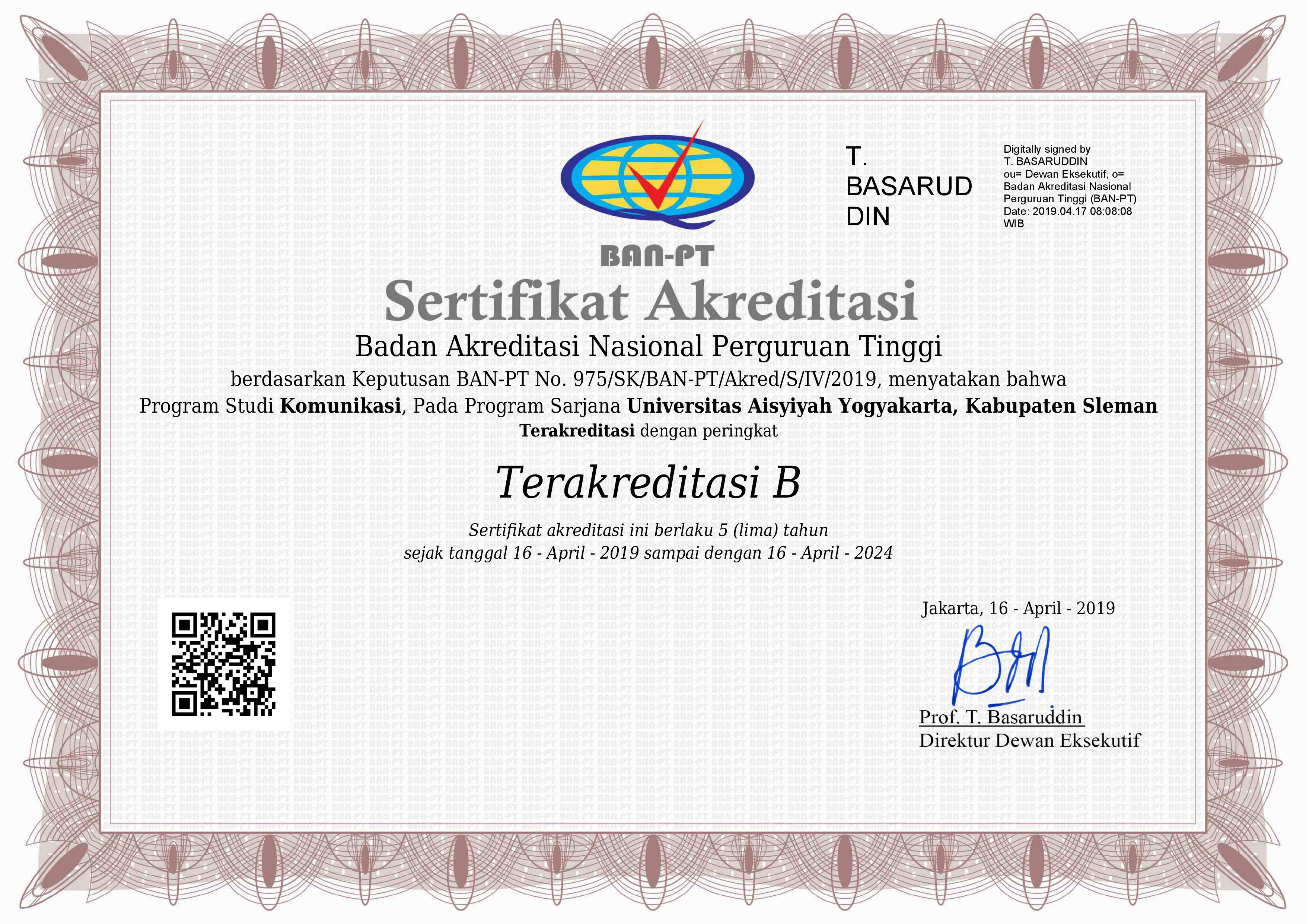 Akreditasi B Prodi Komunikasi UNISA Yogyakarta